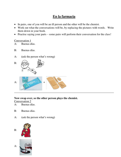 Illnesses & advice - roleplay sheets