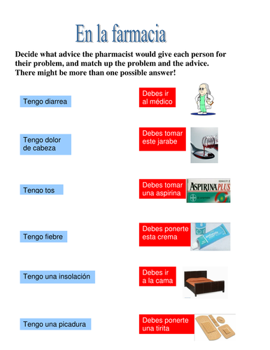 Simple matching task - illnesses & advice