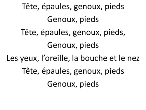 Head, shoulders, knees & toes - French lyrics