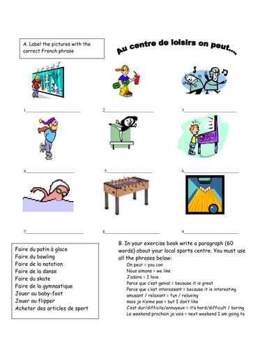 au center de loisirs _ writing focused handout