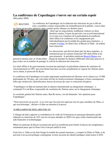 Texte Environnement 11th or 12th Grade