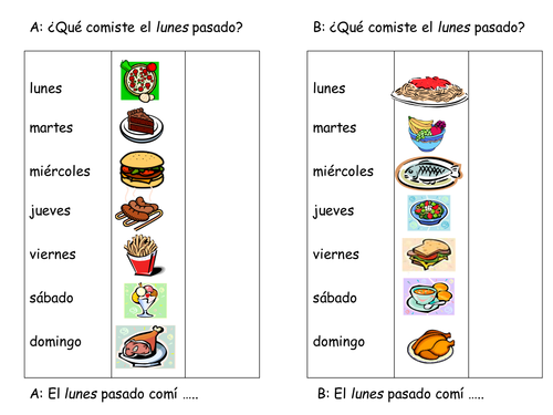Pairwork speaking - que comiste y bebiste?