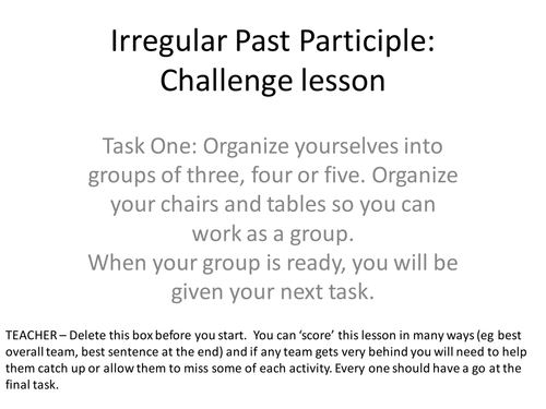 Irregular past participles challenge lesson