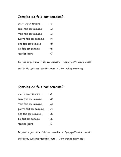 Combien de fois par semaine?
