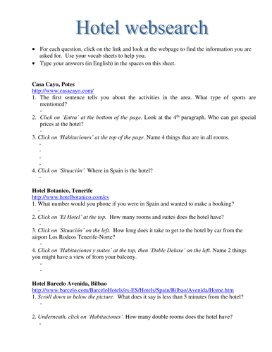 Hotel webquest - Spanish