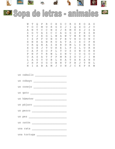 sopa de letras - animales