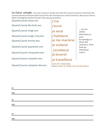 Future tense sentence builder (can be cover or hw)