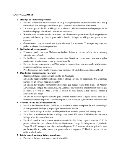 Speaking Questions - Vacation