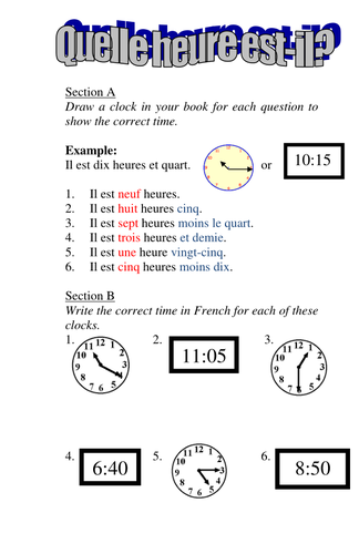 Telling the time handout