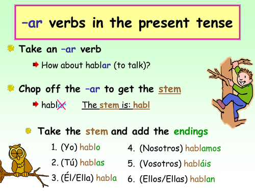 Explanation & handout - present tense AR verbs