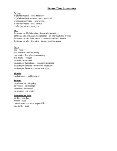 Future time expressions - vocab sheet