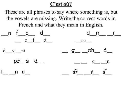 Prepositions starter - missing letters