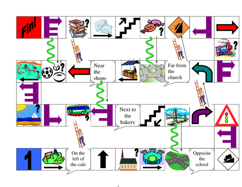 Places in town & directions - snakes & ladders