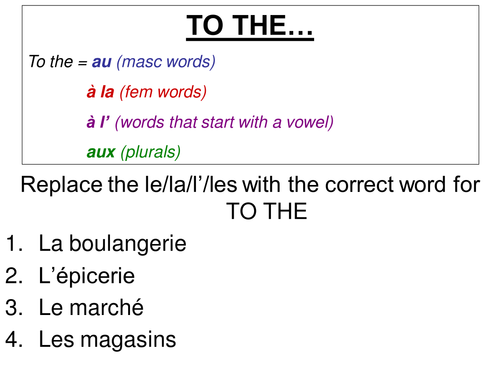 Quick starter practising au/a la/aux + town