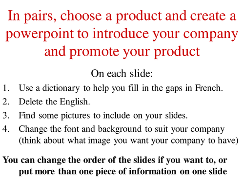 Business French- creating PowerPoint about product