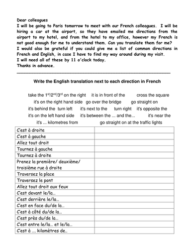 Vocab & reading on directions (business French)