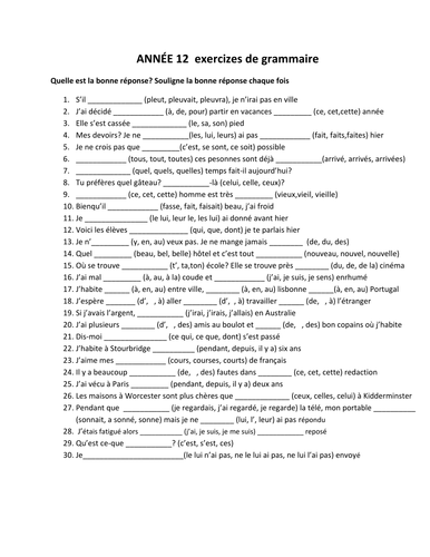 French multiple choice grammar.