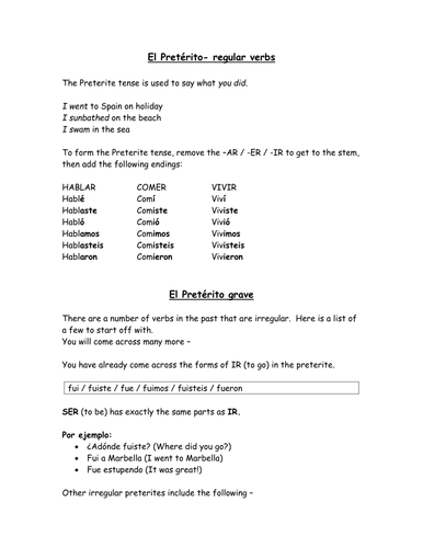 Vacations - using the past tense