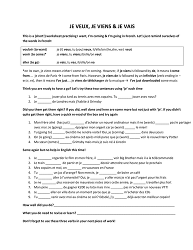 je vais; je veux & je viens