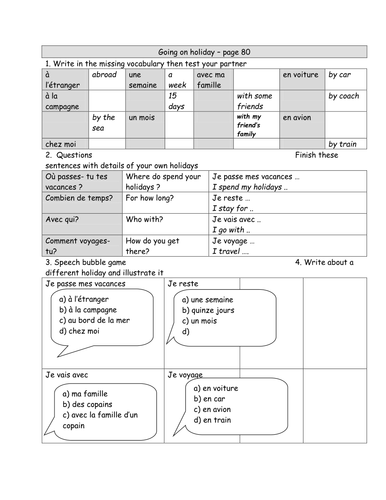 Holidays handout low ability