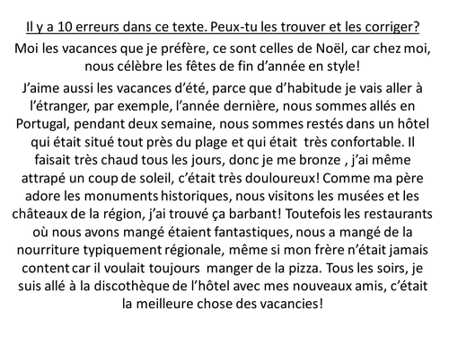 Les vacances corrige les erreurs