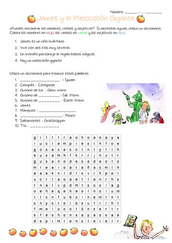 Worksheets James And The Giant Peach Worksheets spanish roald dahl james giant peach by misstdunne teaching resources tes