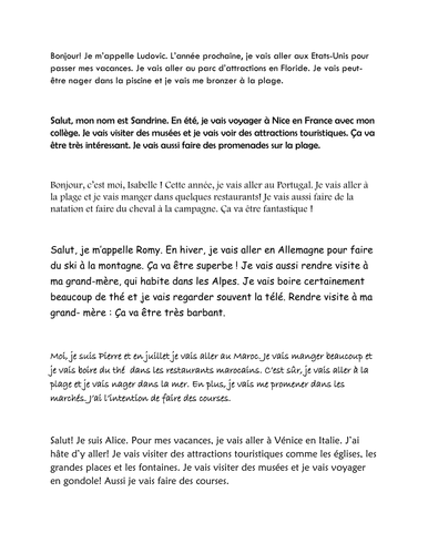 Future tense holidays reading task with pics