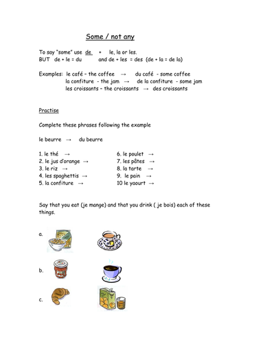 Use of du/de la + food items