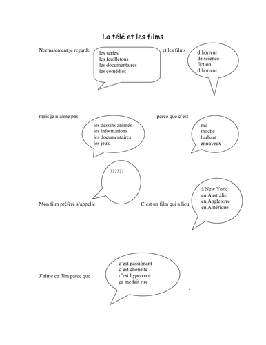 TV and films bubble handout