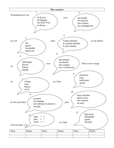 Vacations bubble sheet
