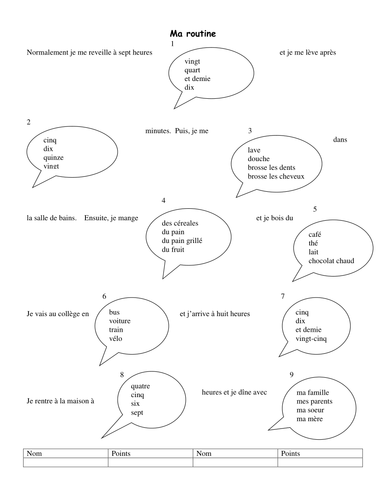 Daily routine bubble sheet