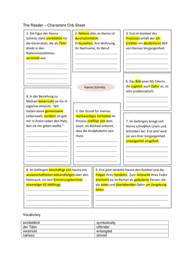 The Reader - Crib notes and questions