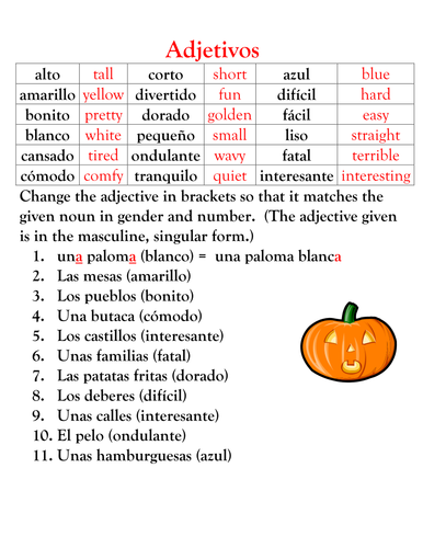 Adjectives practice in Spanish