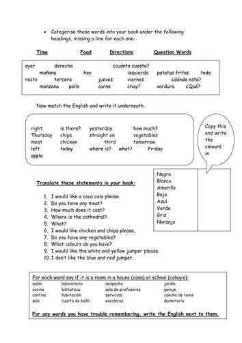 8 Packs of Basic Vocabulary English Spanish Worksheets (Scaffoled ...