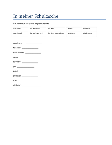 In meiner Schultasche match up