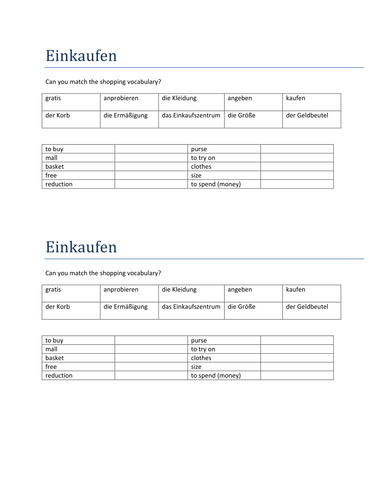 Einkaufen match up