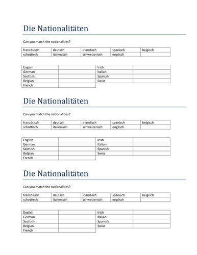 Die Nationalitaeten match up