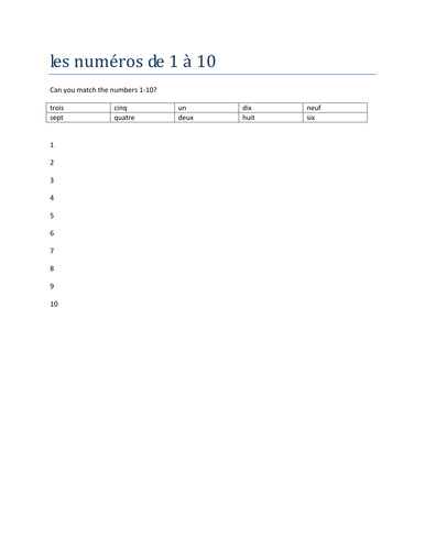 les numeros 1-10 match up