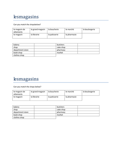 les magasins match up