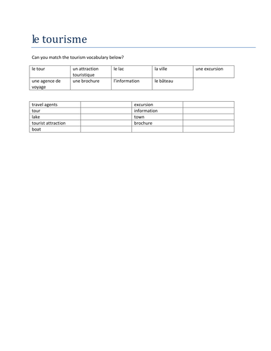 le tourisme match up