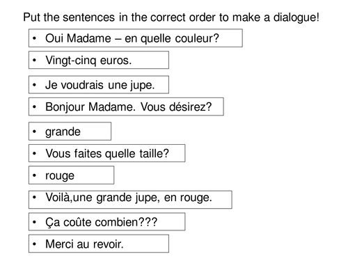 Shopping for clothing dialogue to unjumble!