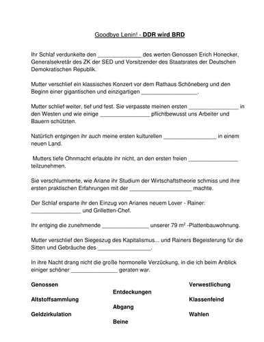 Goodbye Lenin DDR/BRD Listening Gapfill