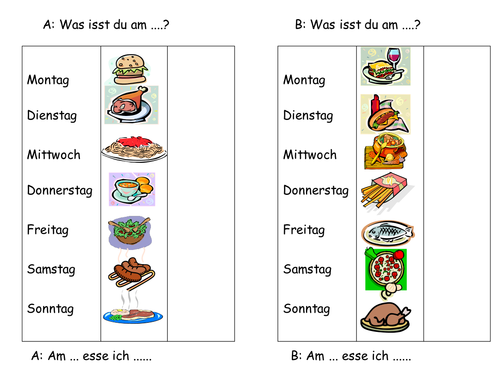 Zu Mittag und zu Abend  -  pairwork speaking task