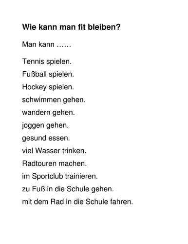 Wie kann man fit bleiben?  vocab