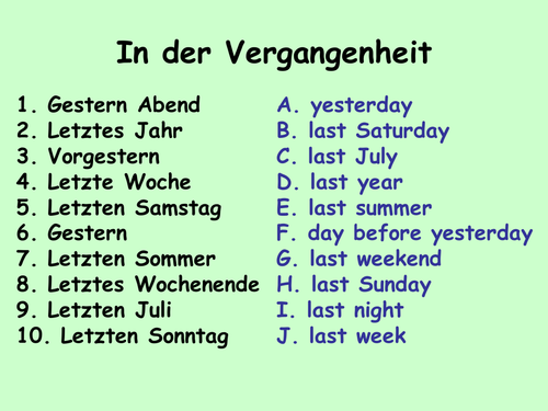 In der Vergangenheit time phrase matchup