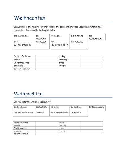 Weihnachten missing letters