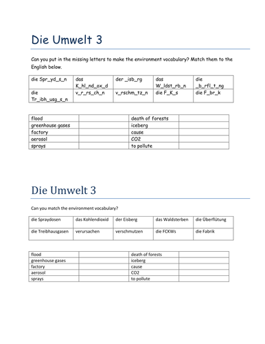 Die Umwelt 3 missing letters