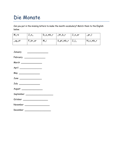 Die Monate missing letters