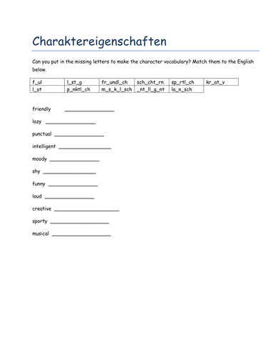 Charakter missing letters