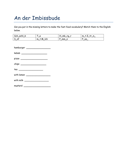 An der Imbissbude missing letters